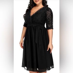 Lace Chiffon Wrap V Neck Dress